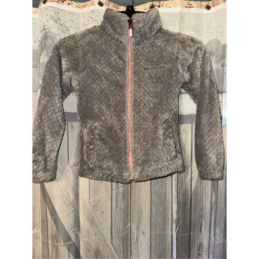 Columbia Big Girls Fire Side Sherpa Full Zip Jacket Size XS 4-5 Gray Pink Spring